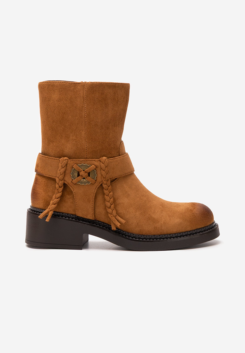 Camelowe botki płaskie Alasika