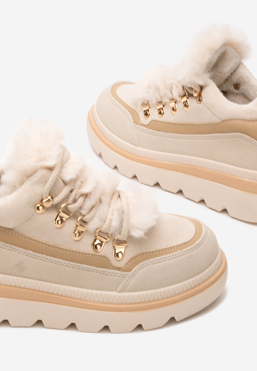 Beżowe zimowe sneakersy damskie Clavira