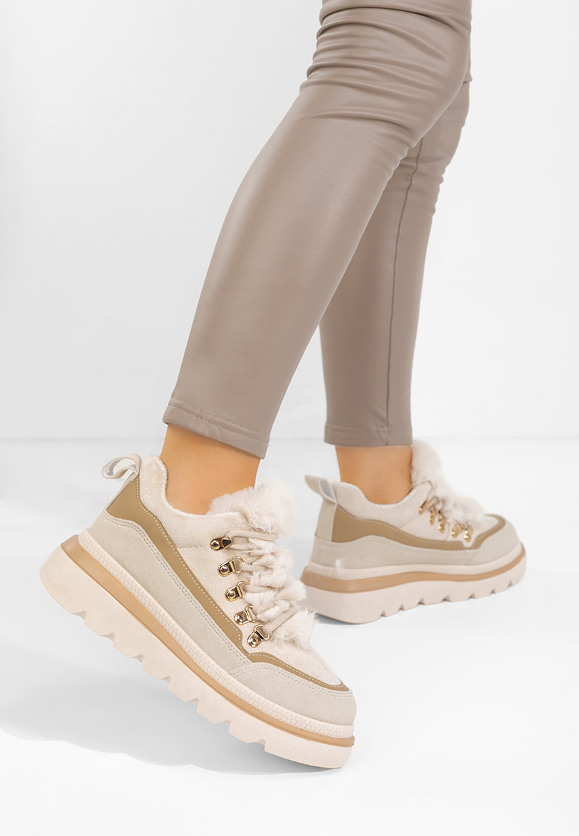 Beżowe zimowe sneakersy damskie Clavira