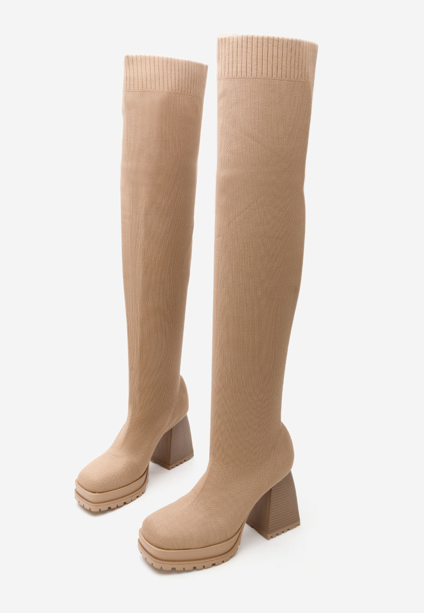 Khaki kozaki za kolano na słupku Zalea