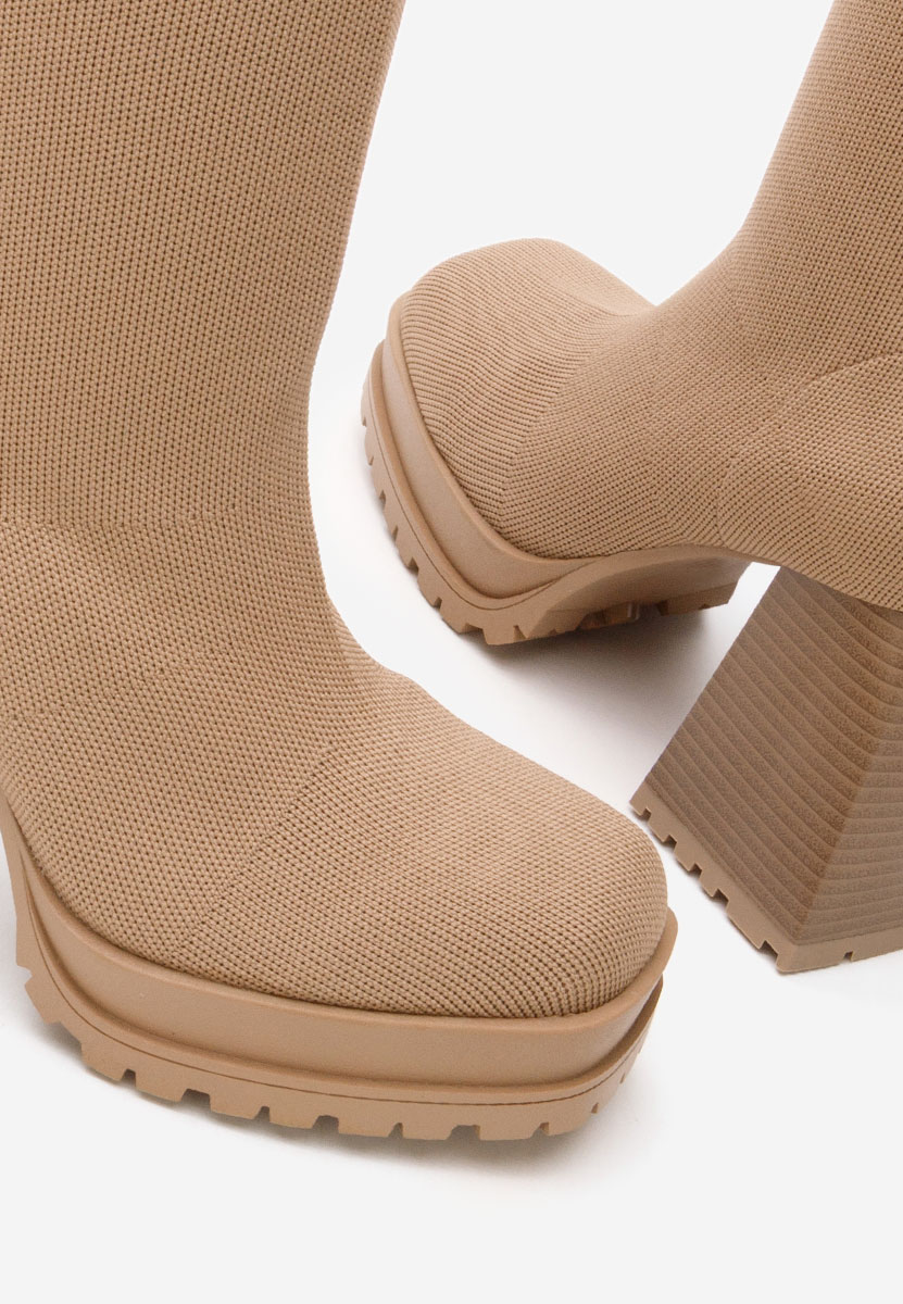 Khaki kozaki za kolano na słupku Zalea