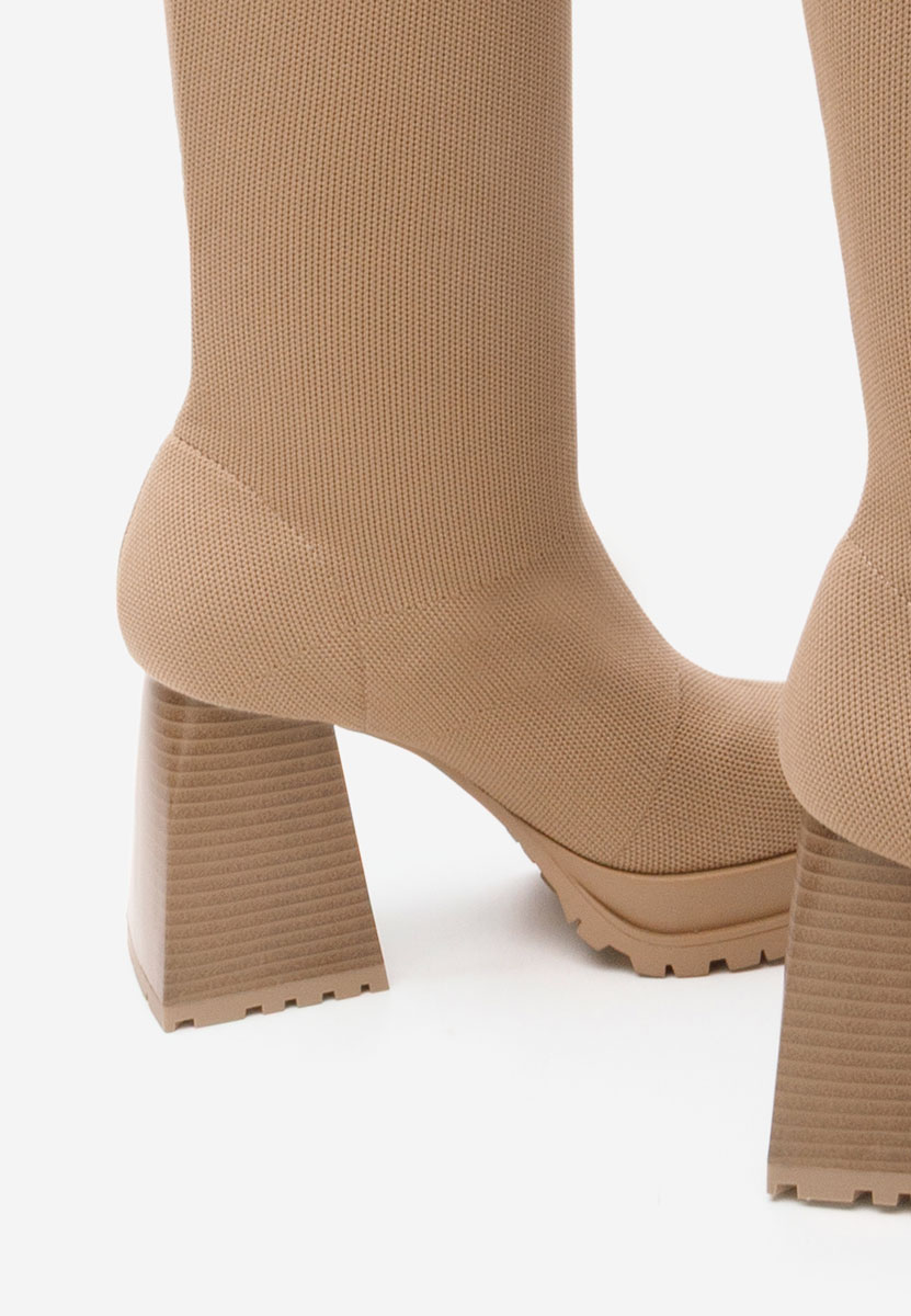 Khaki kozaki za kolano na słupku Zalea