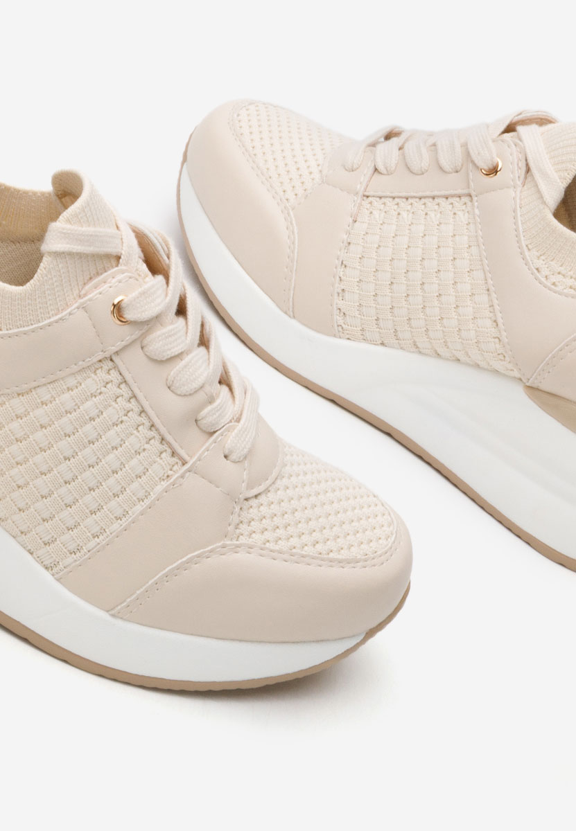 Beżowe sneakersy na koturnie Ellsa