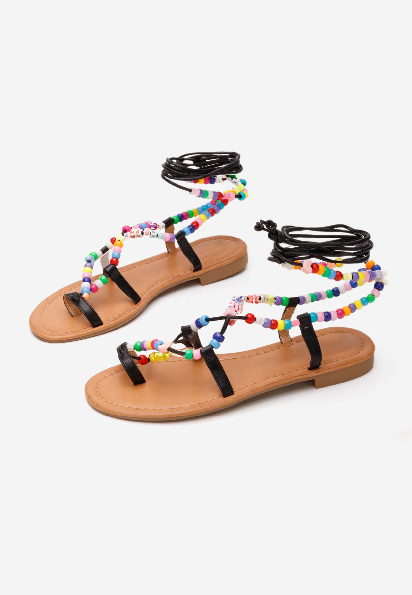 Czarne sandały płaski Bertha