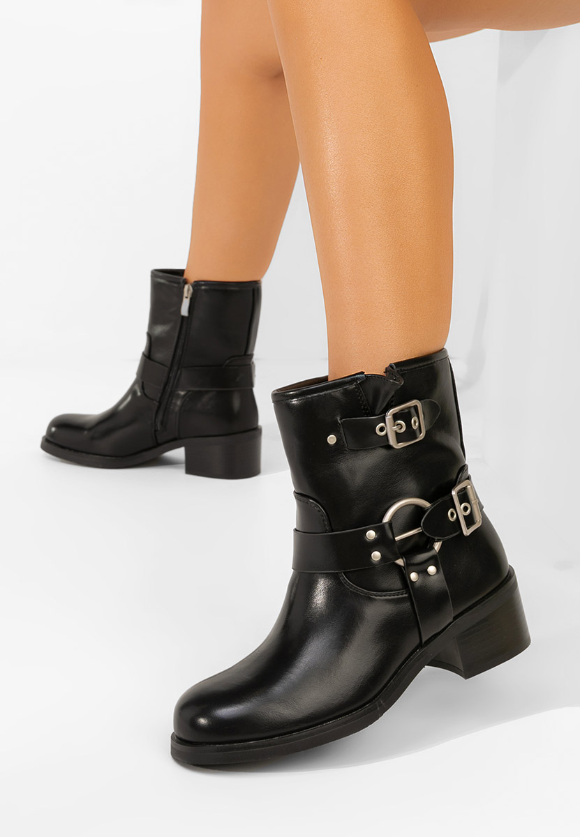 Czarne botki płaskie Pamira