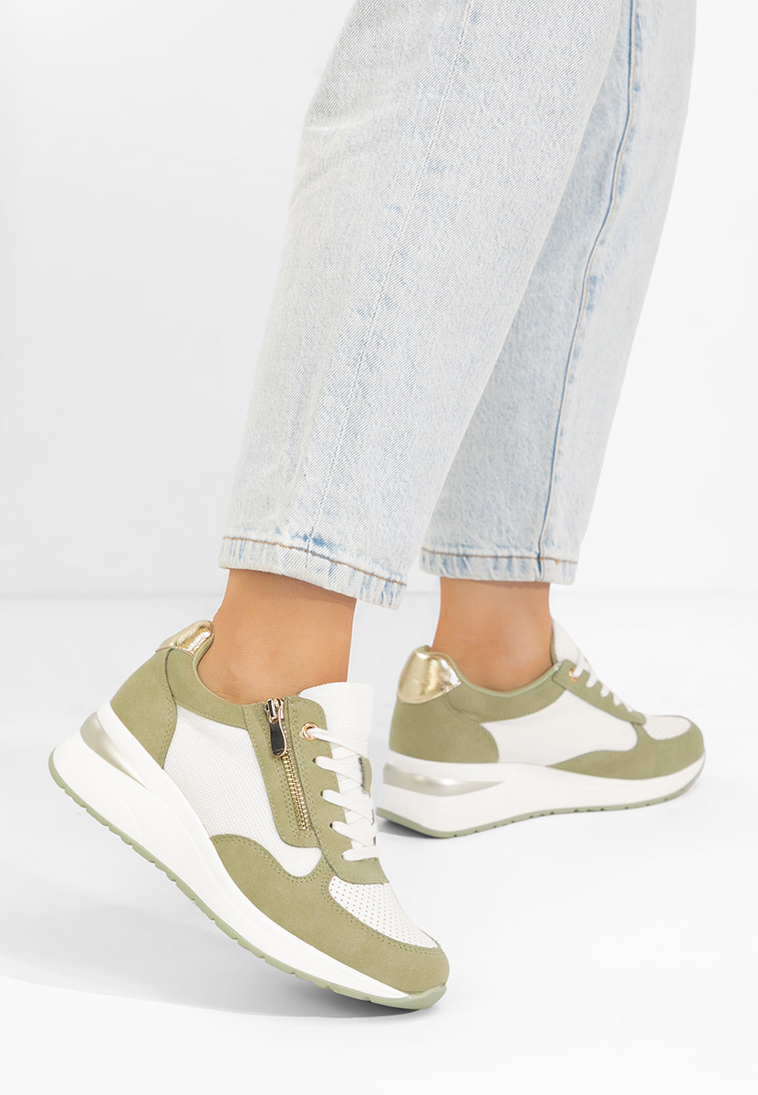 Zielone sneakersy na koturnie Floreia