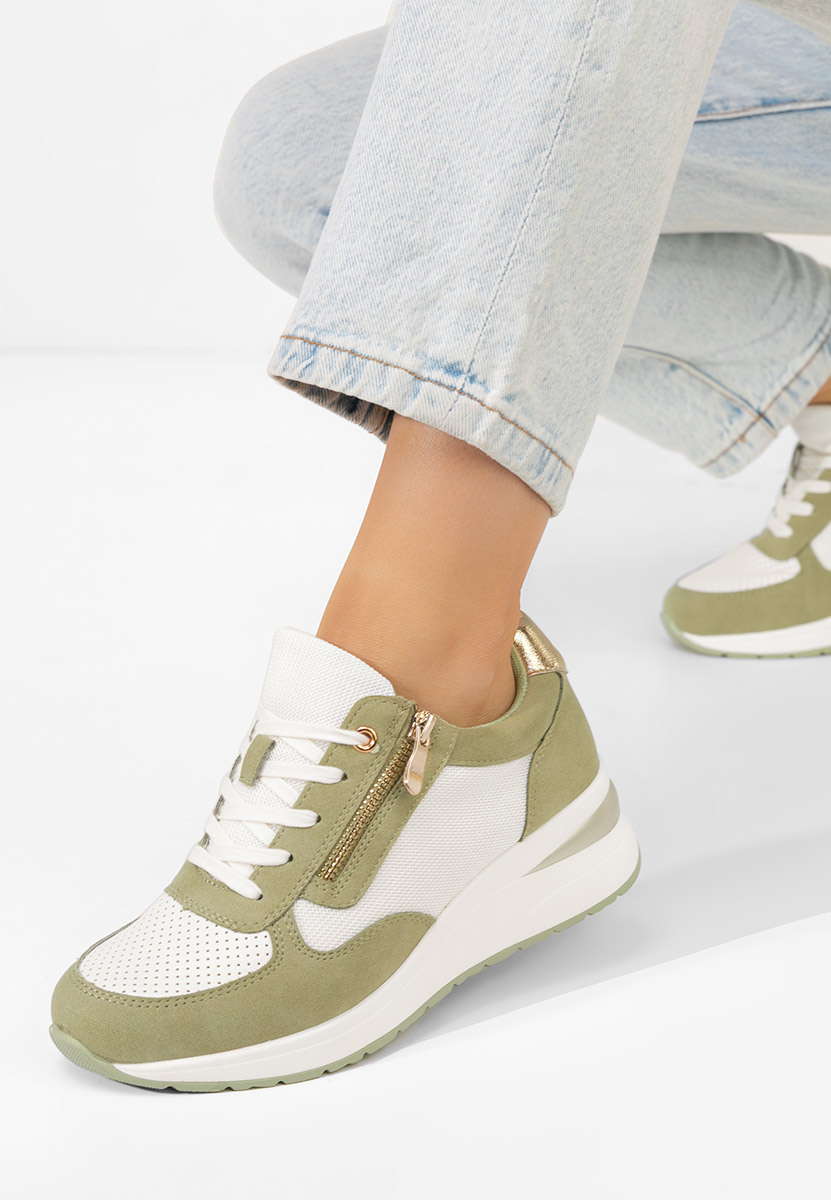 Zielone sneakersy na koturnie Floreia