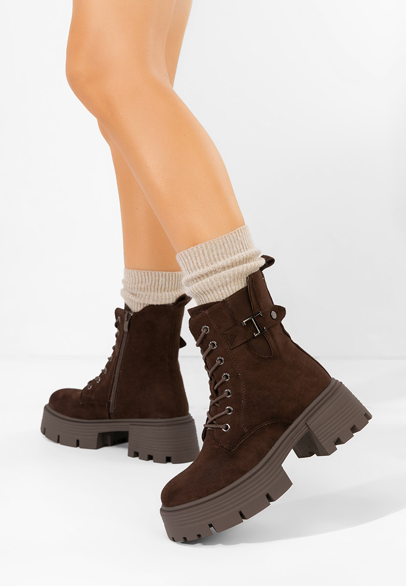 Brązowe botki sznurowane Feyora