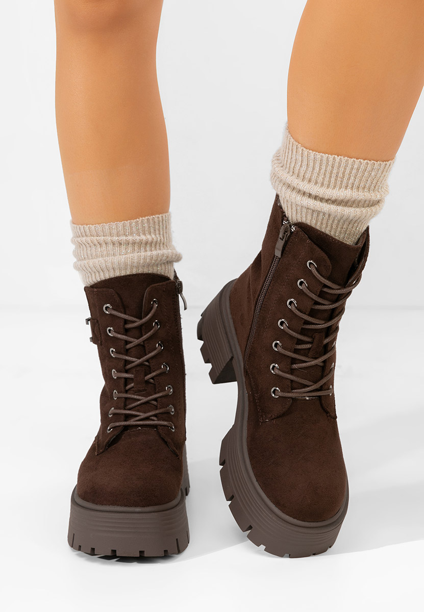 Brązowe botki sznurowane Feyora