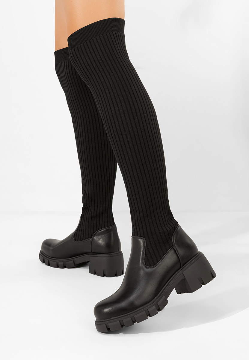 Czarne kozaki z elastyczną cholewką Noriva