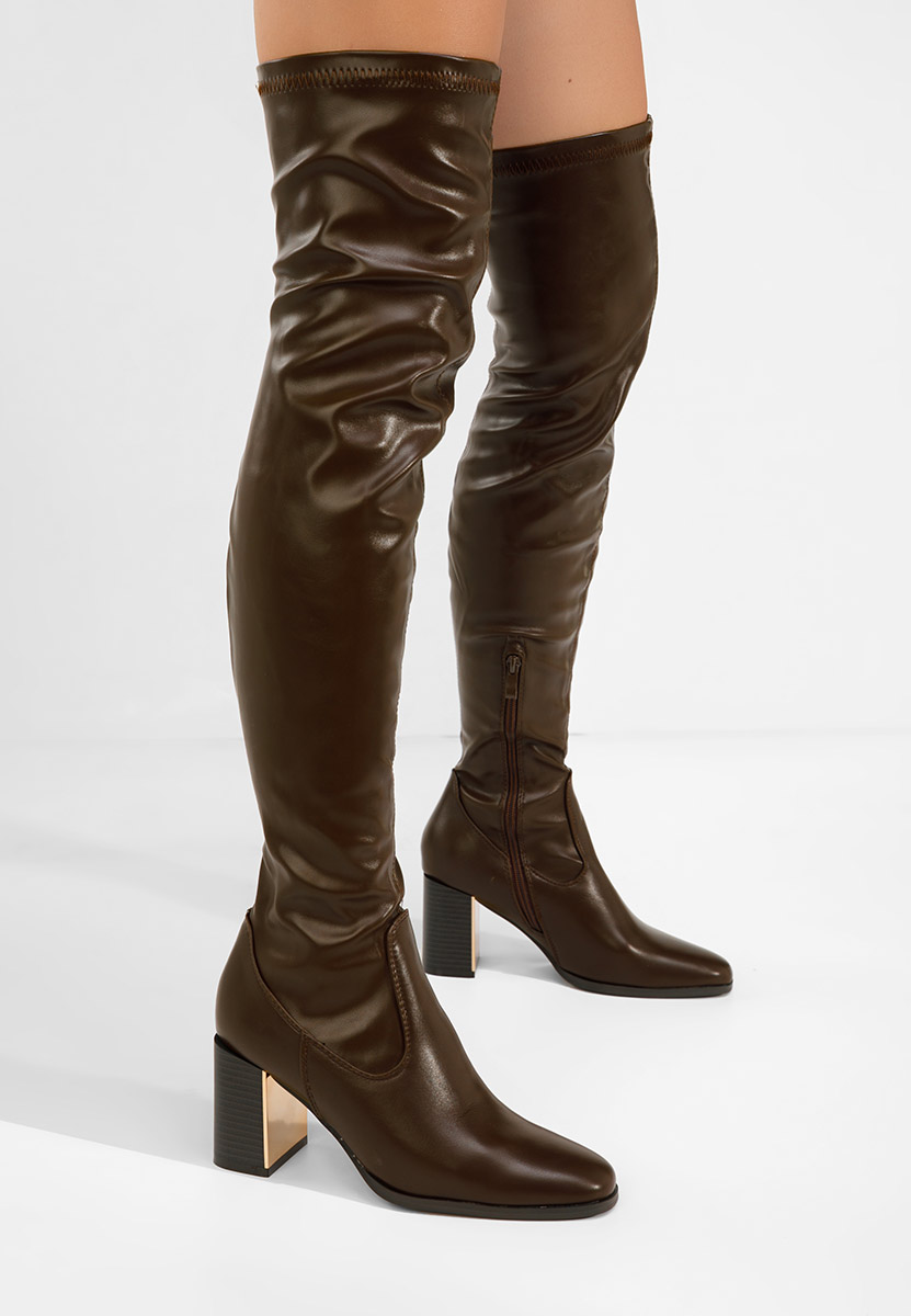 Brązowe długie kozaki za kolano Jeanne