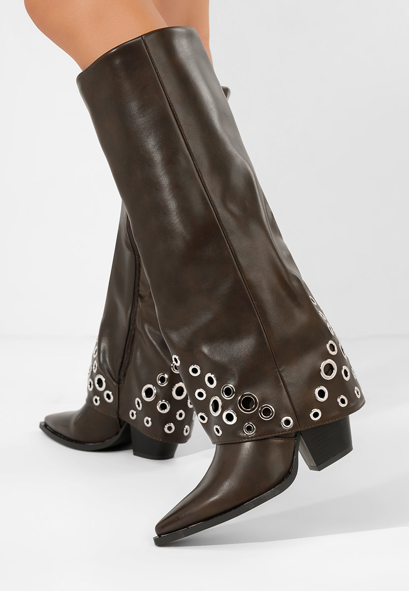 Brązowe kozaki na słupku Tovia