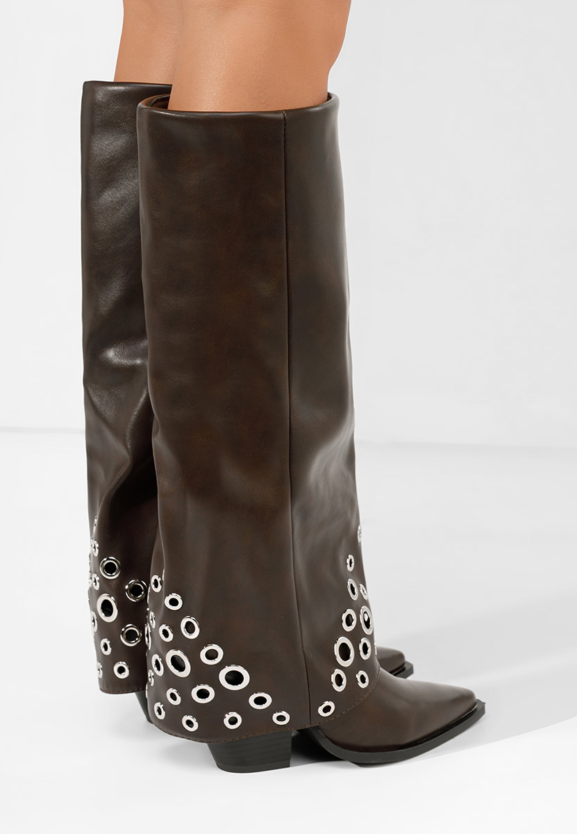 Brązowe kozaki na słupku Tovia