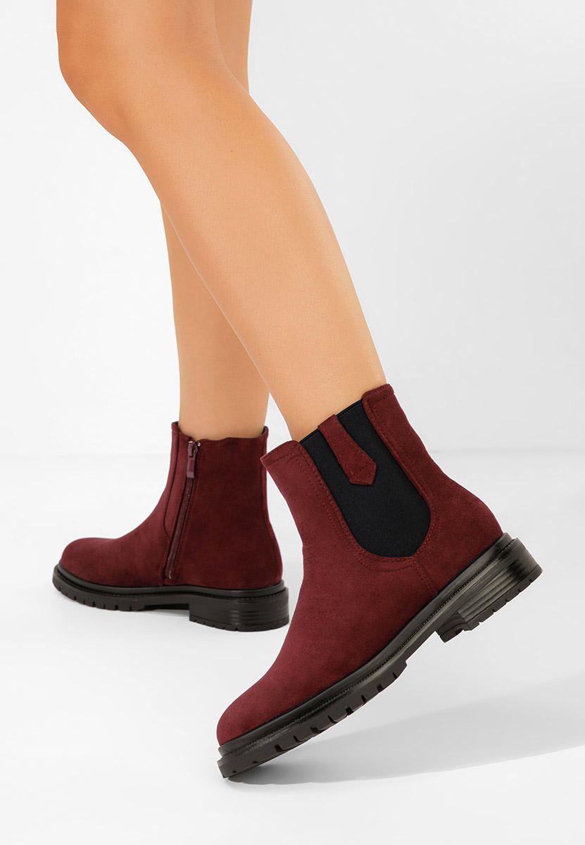 Bordowe botki płaskie Nevea