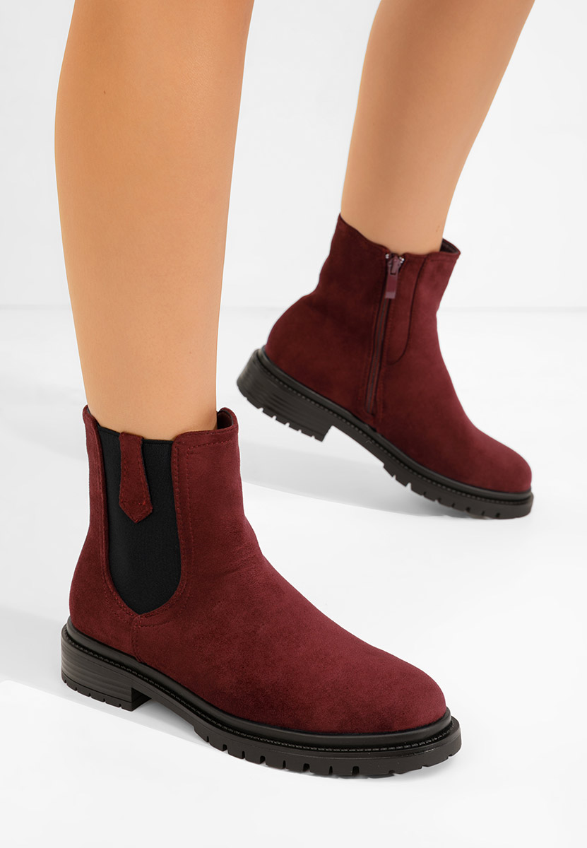 Bordowe botki płaskie Nevea