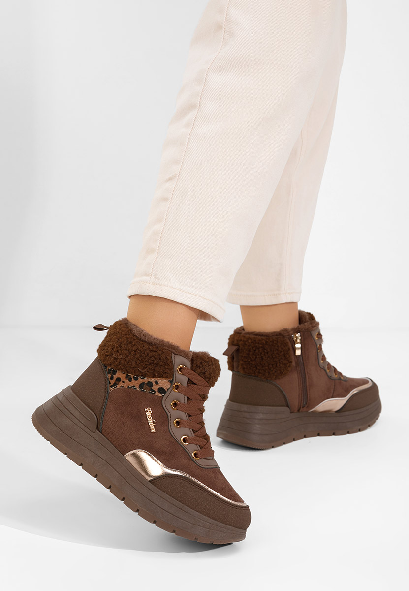 Brązowe zimowe sneakersy damskie Lisaia