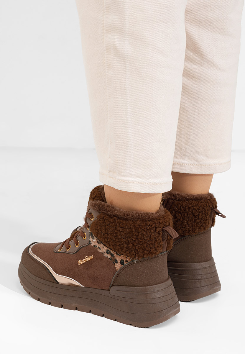 Brązowe zimowe sneakersy damskie Lisaia