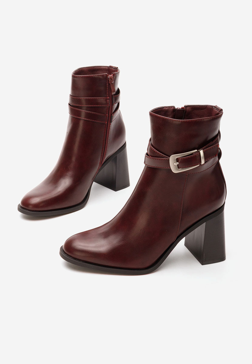 Bordowe botki na słupku Reica