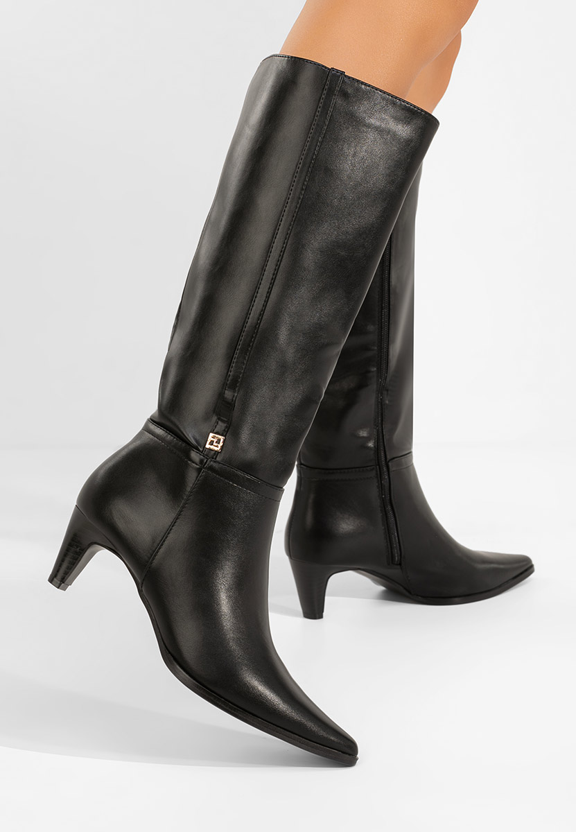 Czarne kozaki na obcasie Clorina