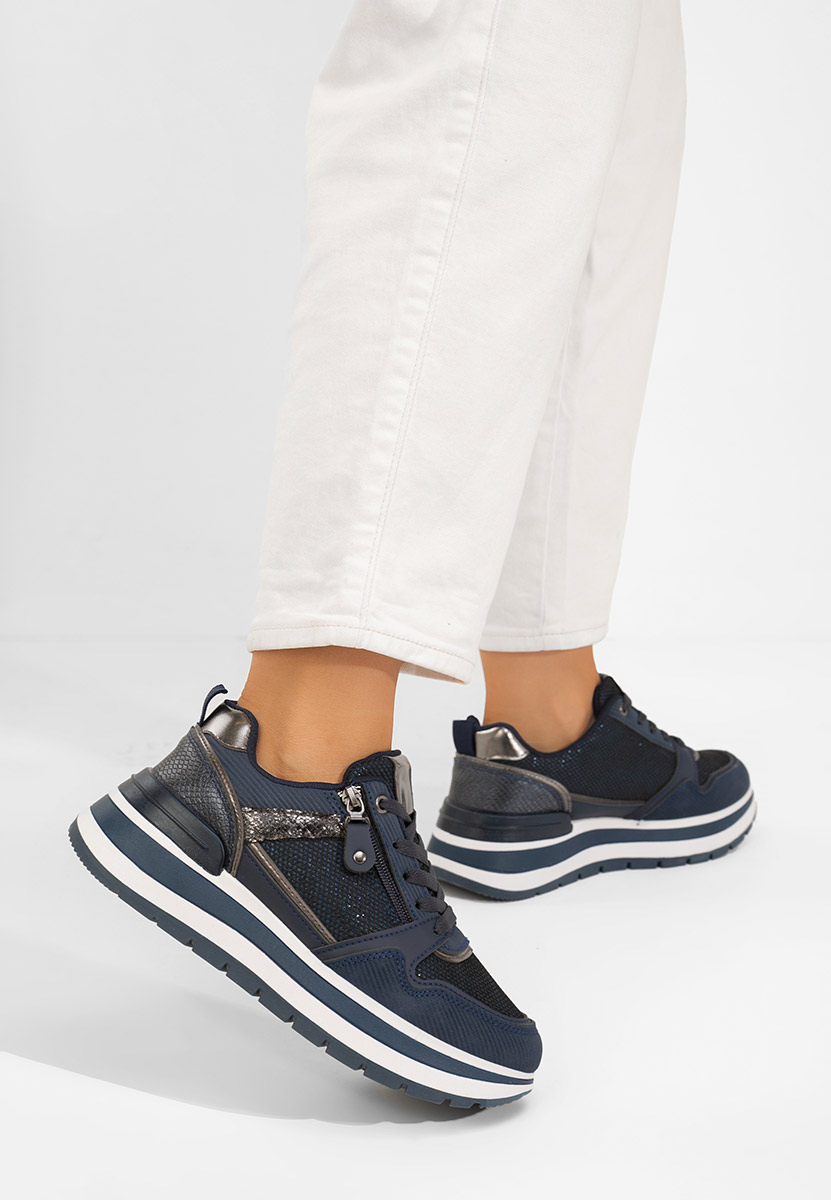 Granatowe sneakersy na koturnie Selviana