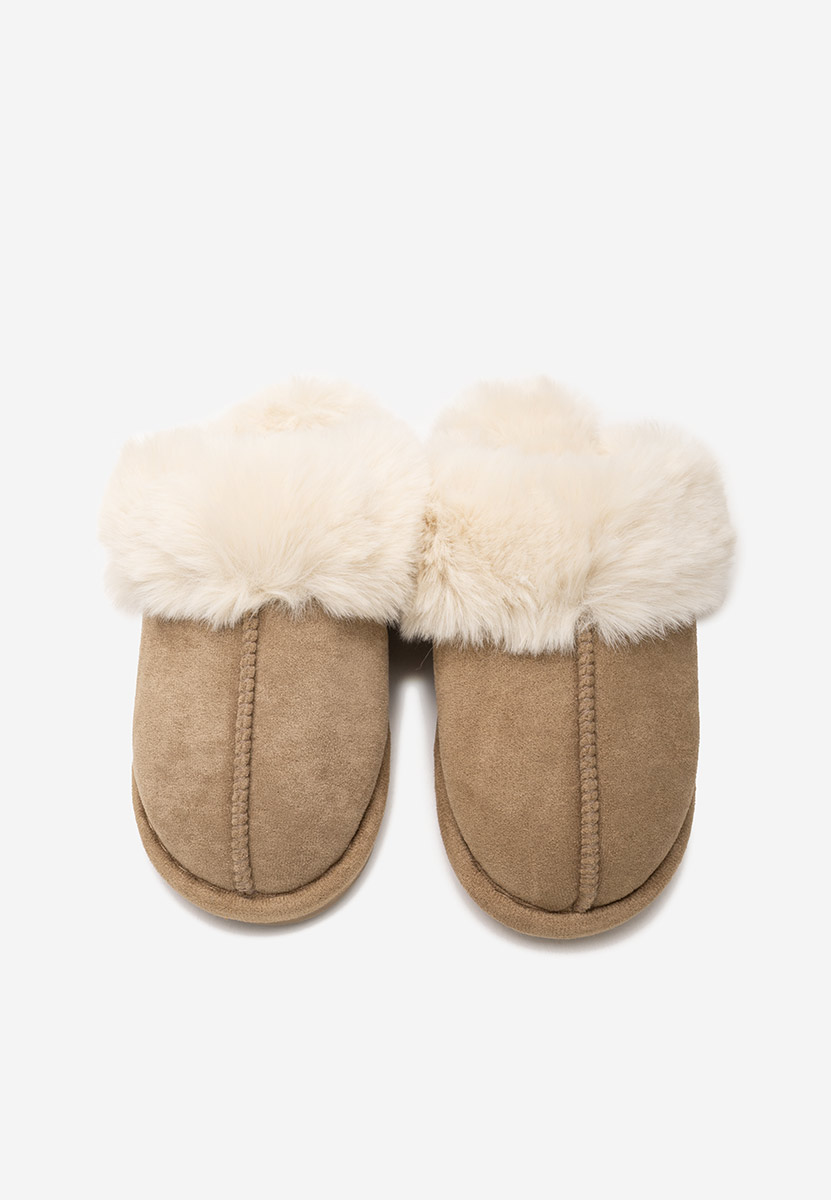 Khaki kapcie z futerkiem Joka