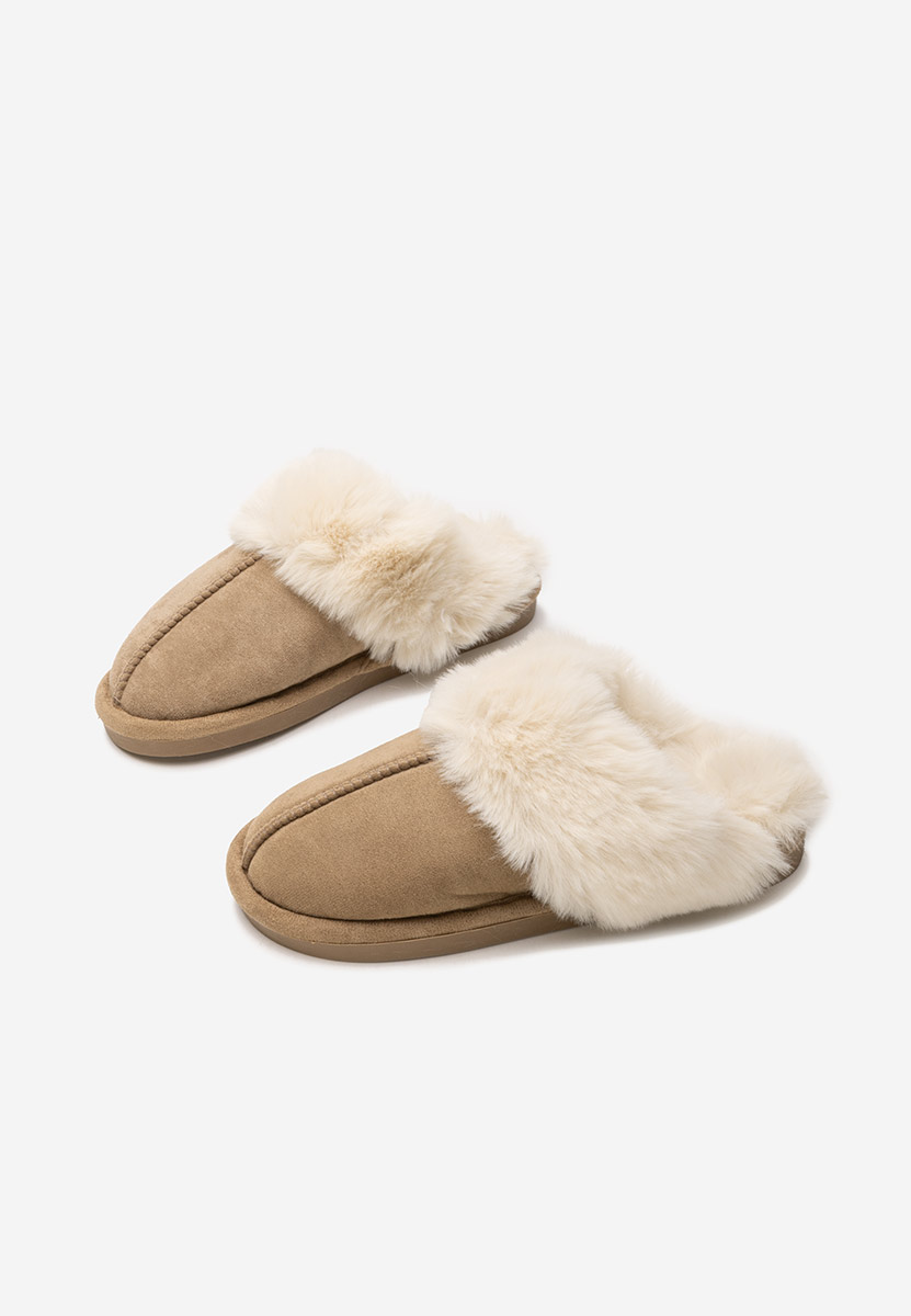 Khaki kapcie z futerkiem Joka
