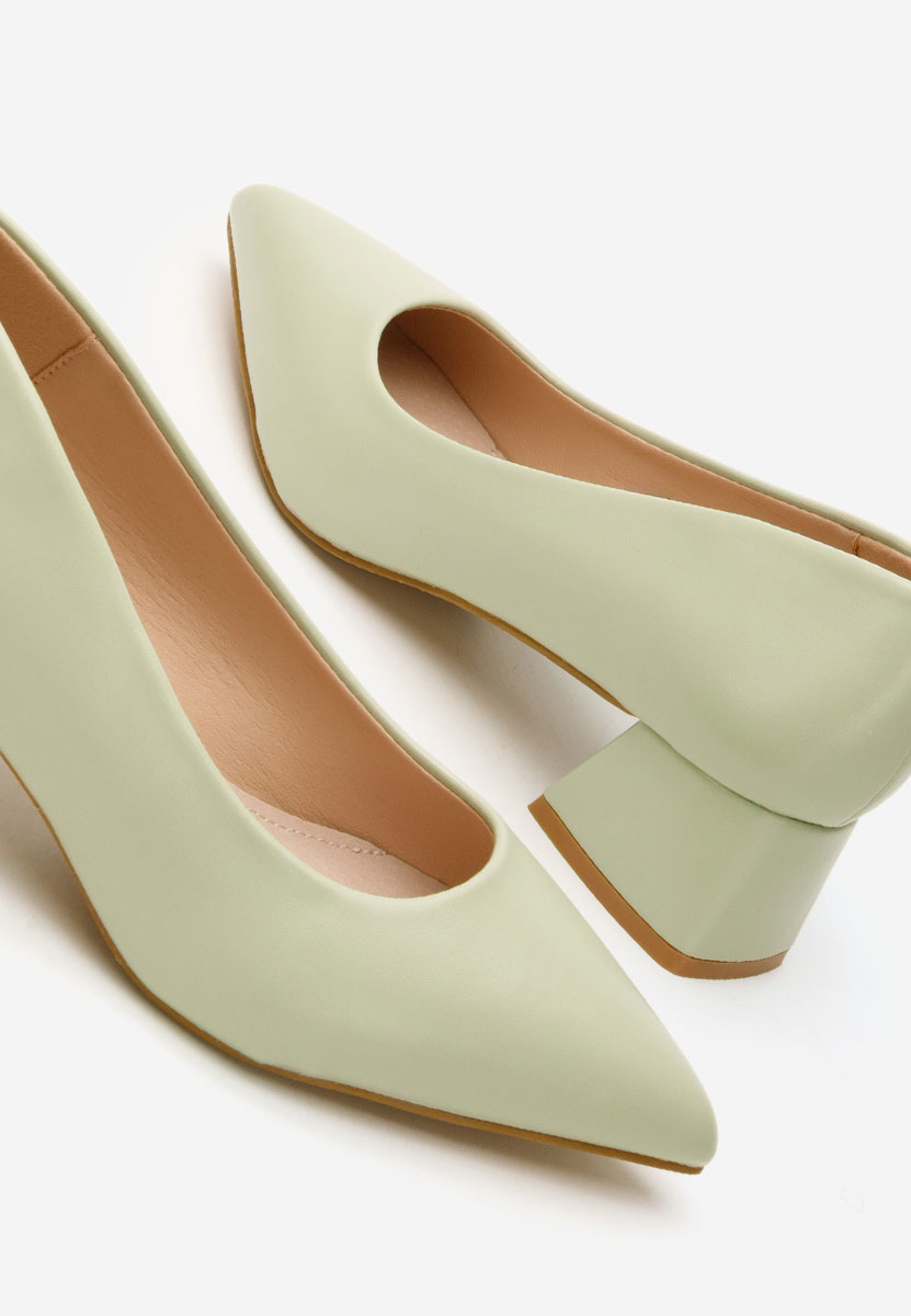 Zielone czółenka na niskim obcasie Alleva V2