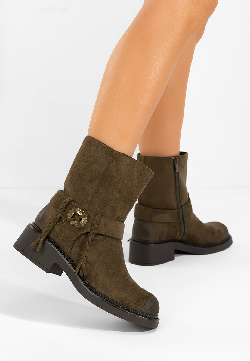 Zielone botki płaskie Alasika