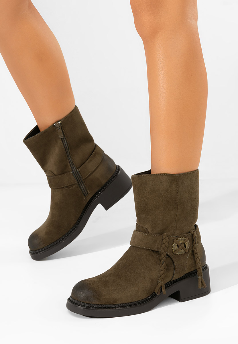 Zielone botki płaskie Alasika