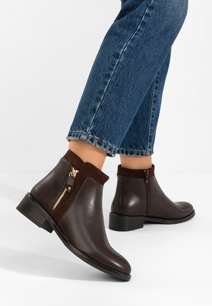 Brązowe botki płaskie Lanaki