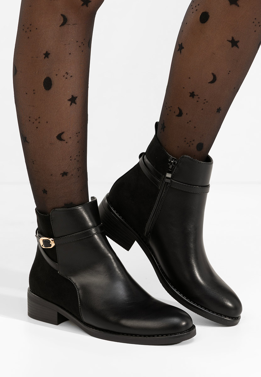 Czarne botki płaskie Riselora