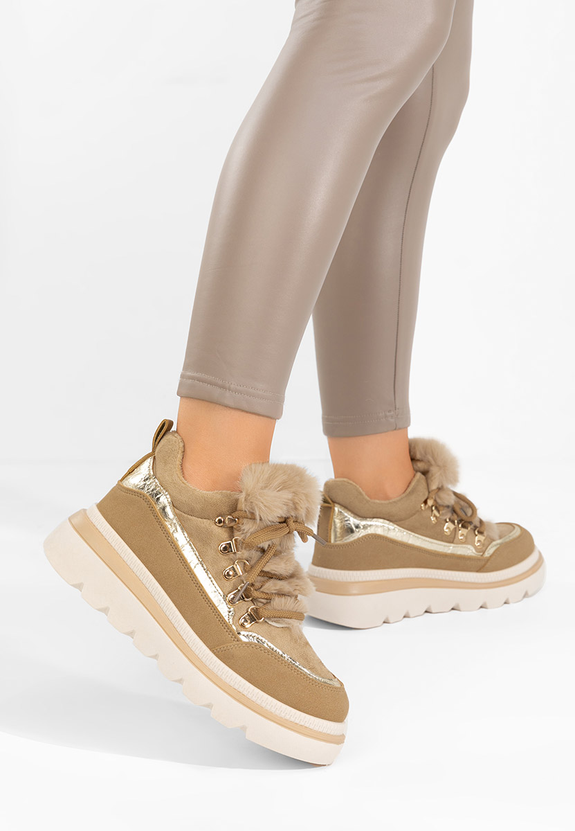 Khaki zimowe sneakersy damskie Clavira