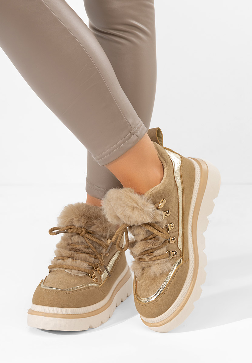 Khaki zimowe sneakersy damskie Clavira