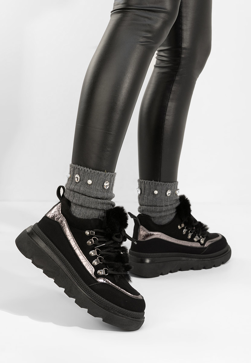 Czarne zimowe sneakersy damskie Clavira