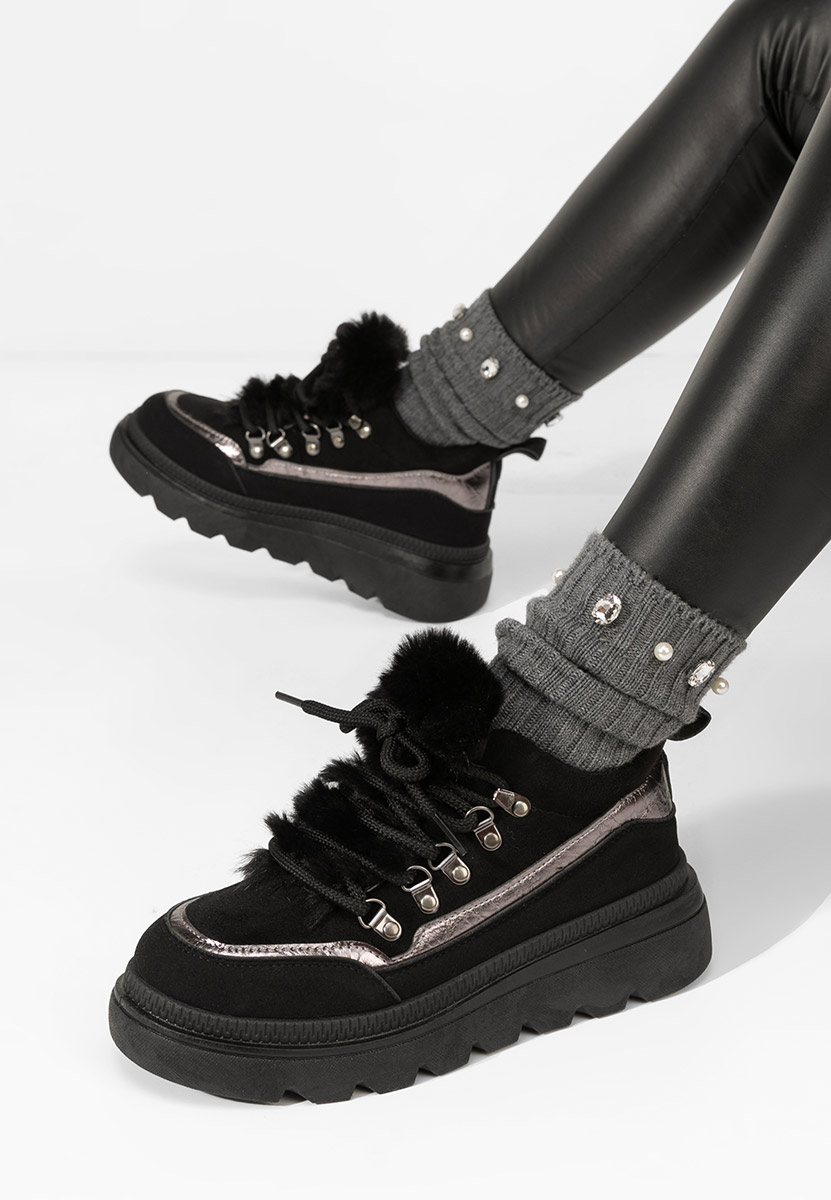 Czarne zimowe sneakersy damskie Clavira