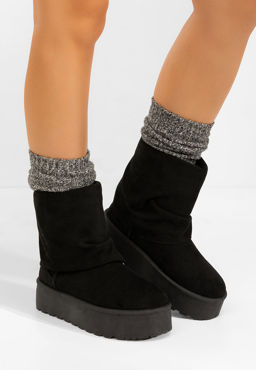 Czarne śniegowce damskie na platformie Janesia