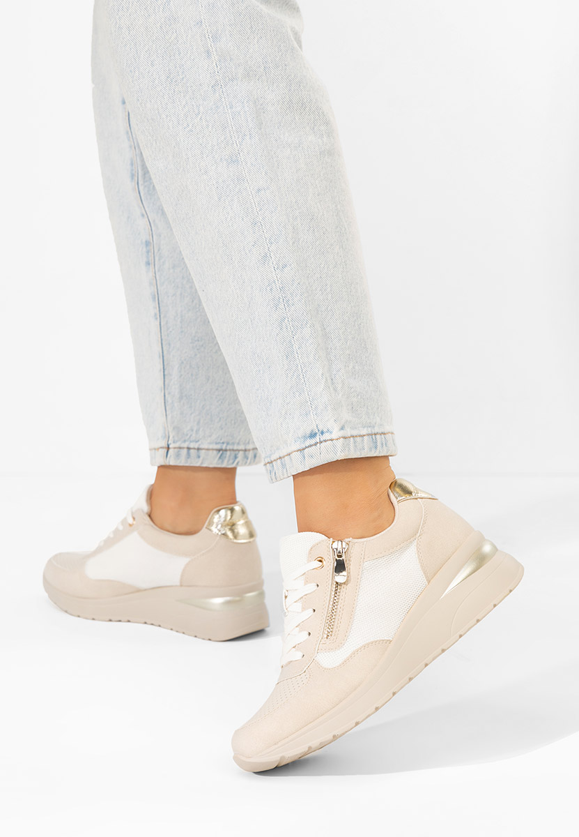 Beżowe sneakersy na koturnie Floreia