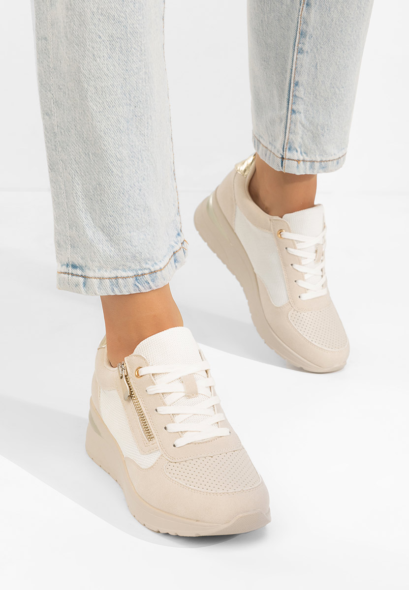 Beżowe sneakersy na koturnie Floreia