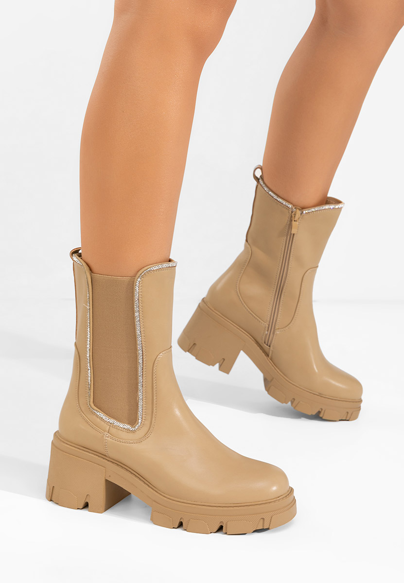 Khaki botki na słupku Justine