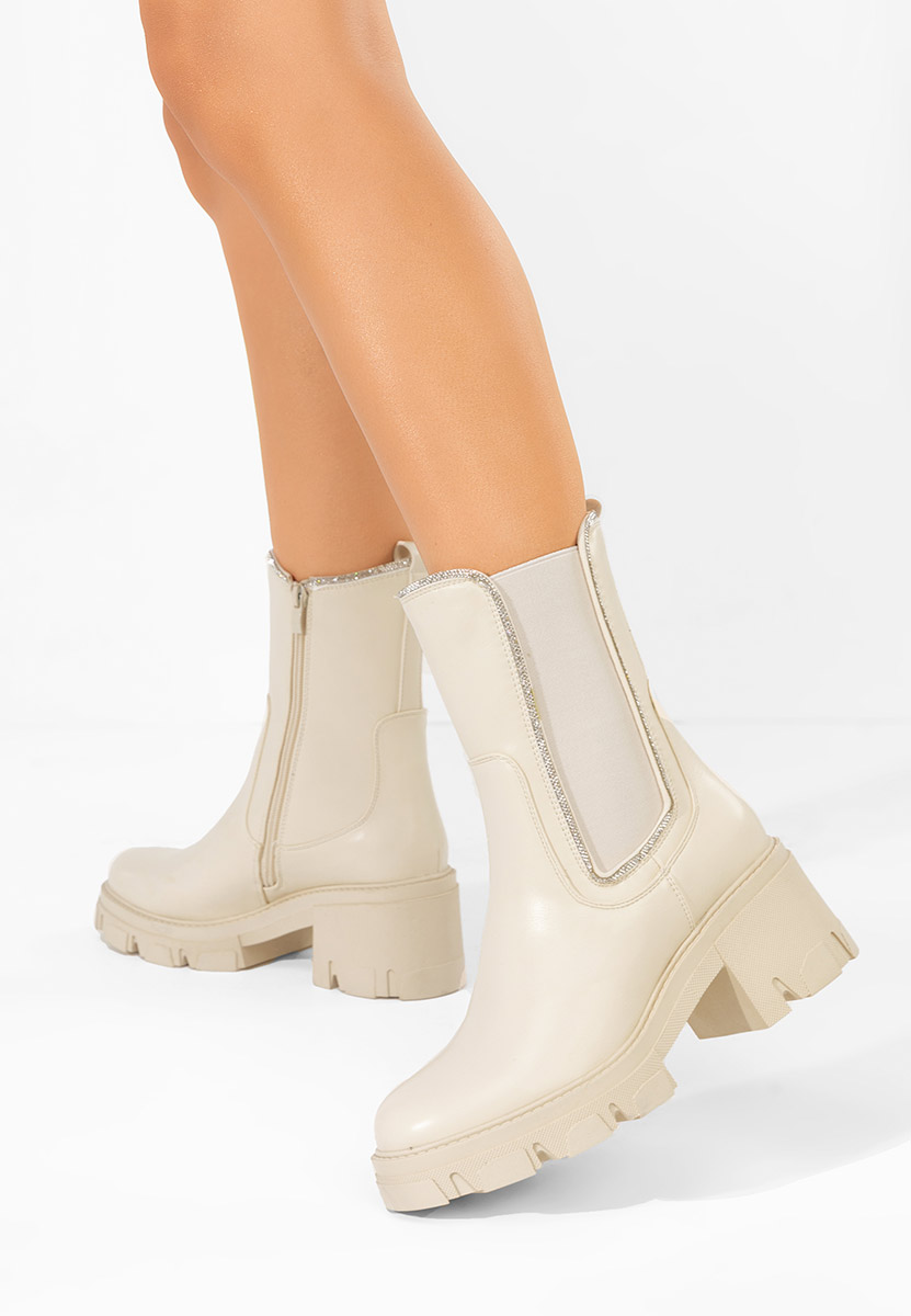 Beżowe botki na słupku Justine