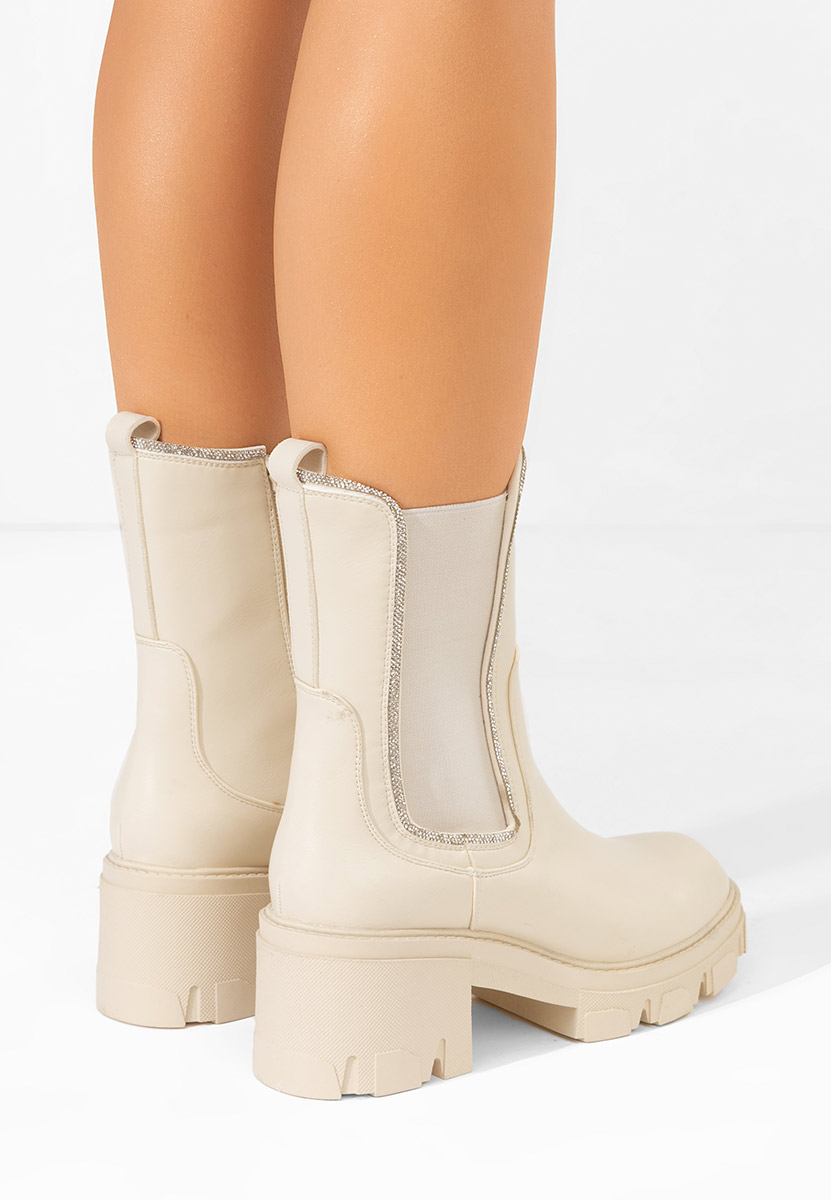 Beżowe botki na słupku Justine