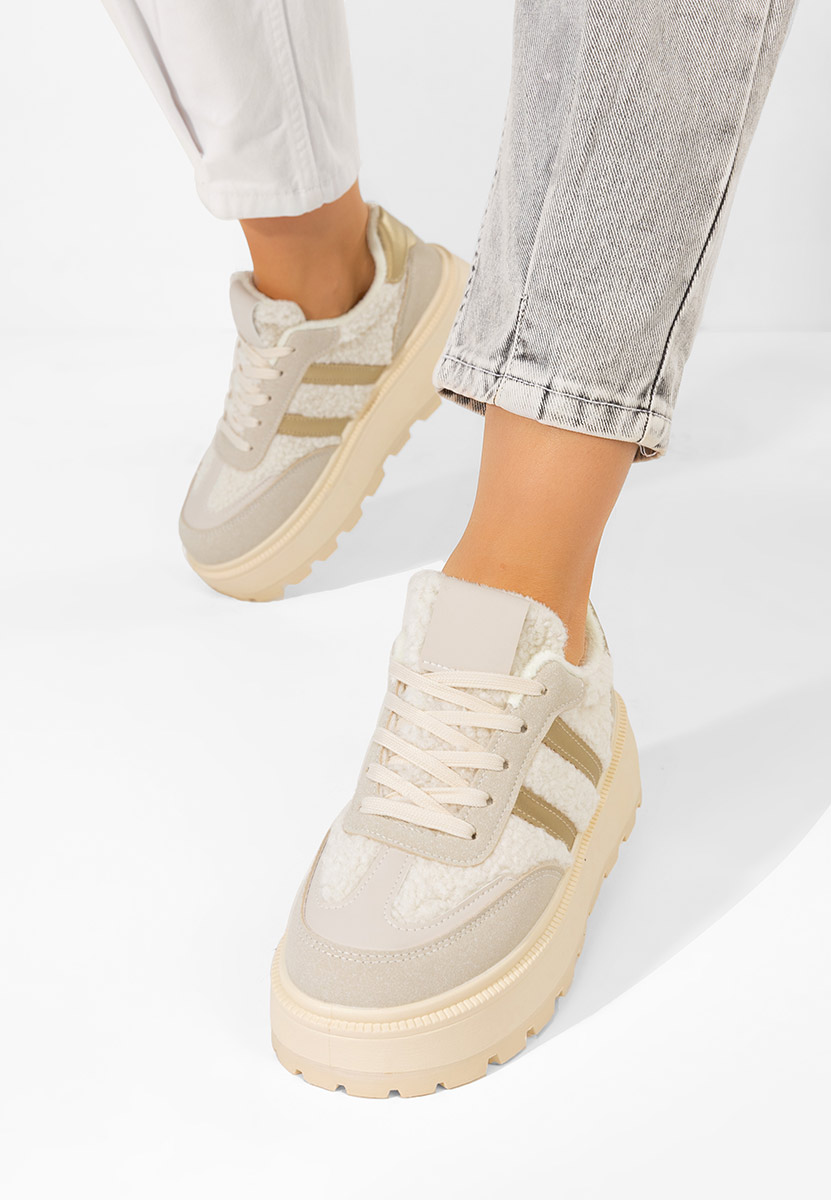 Beżowe sneakersy na platformie Janeia