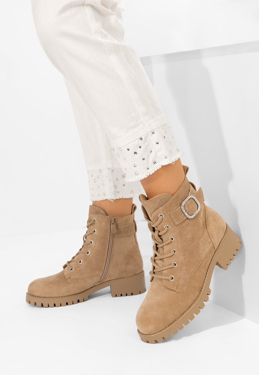 Khaki botki płaskie Garneta