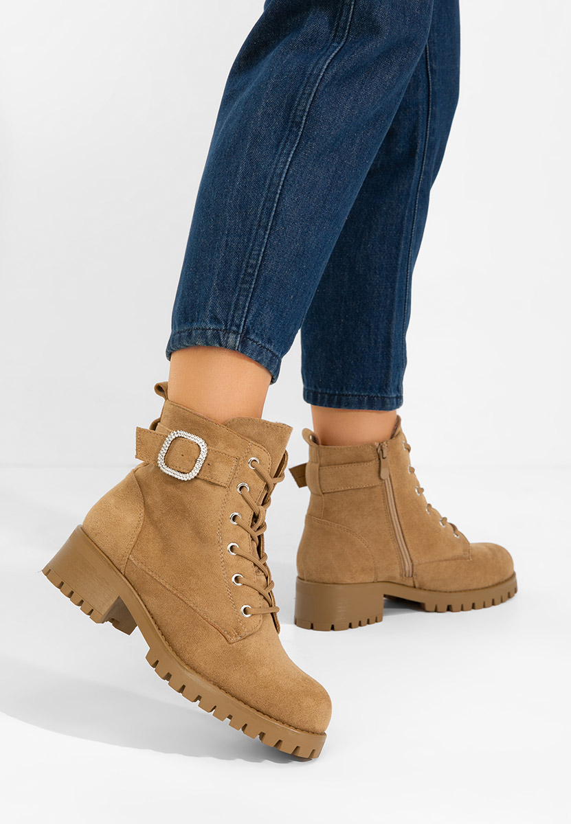 Camelowe botki płaskie Garneta