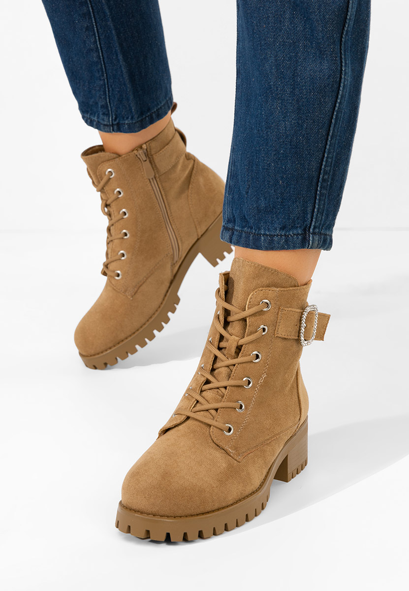 Camelowe botki płaskie Garneta