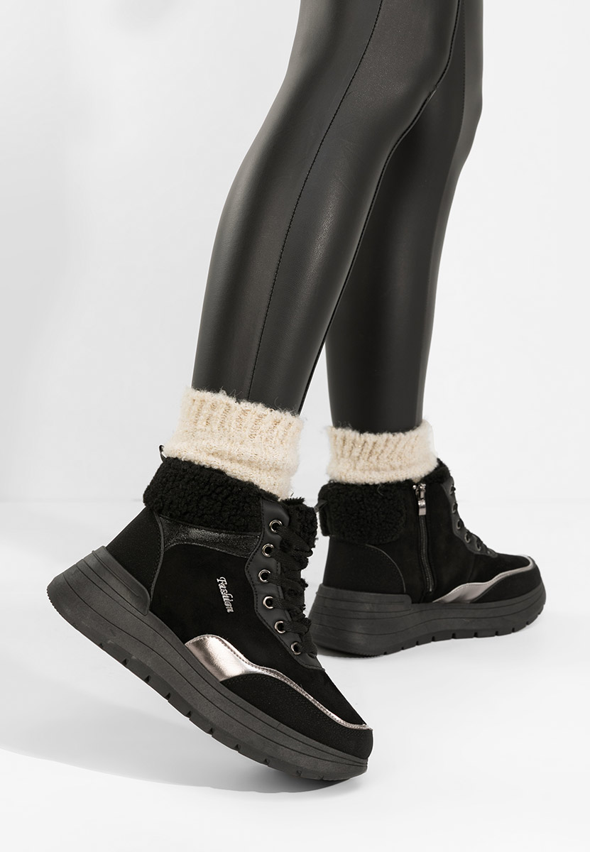 Czarne zimowe sneakersy damskie Lisaia