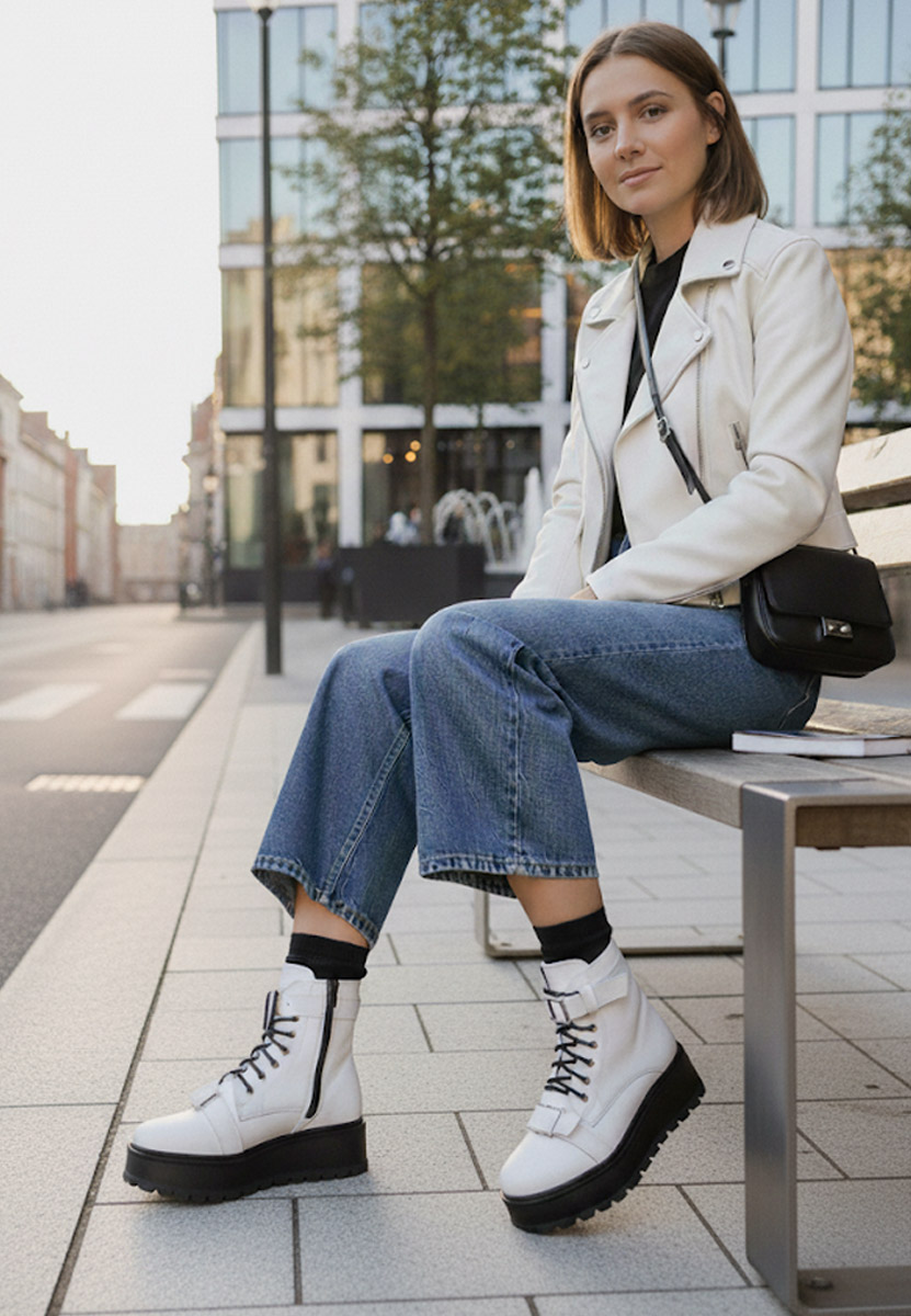 Białe botki na platformie Astrid V5