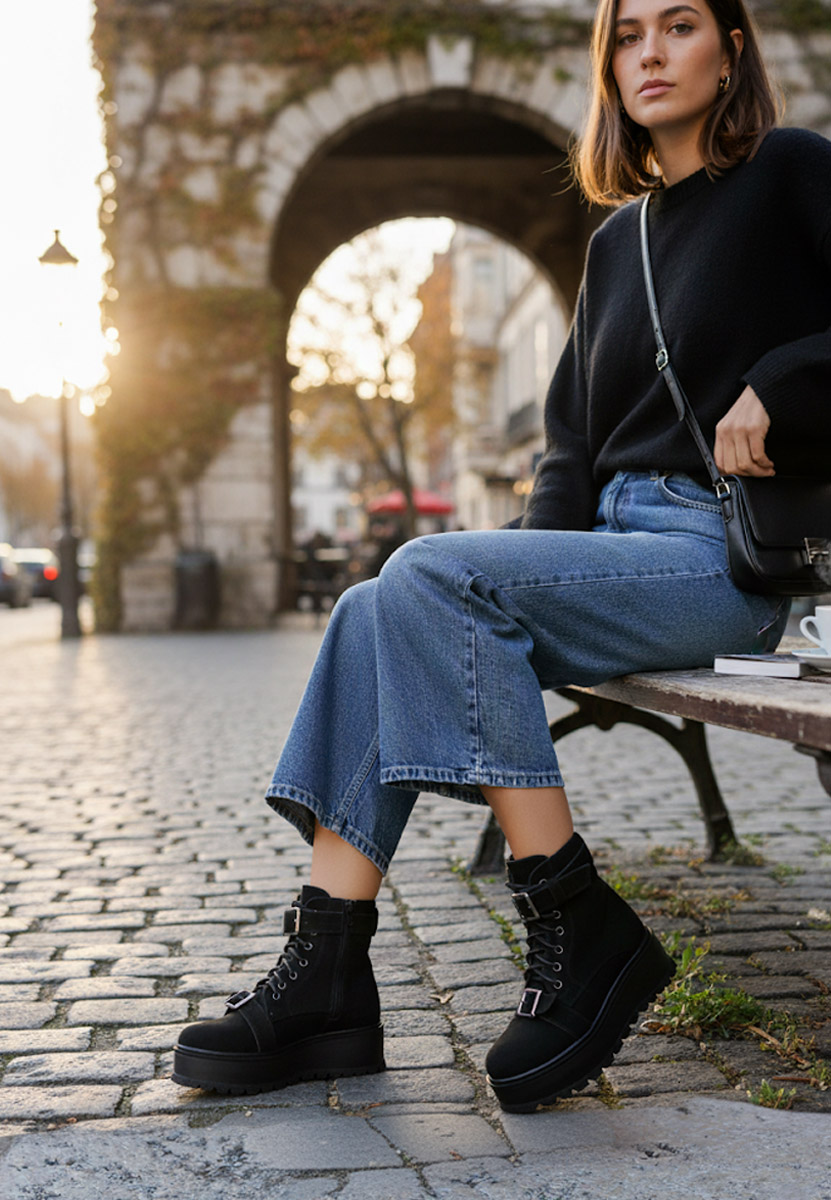 Czarne botki na platformie Astrid V6