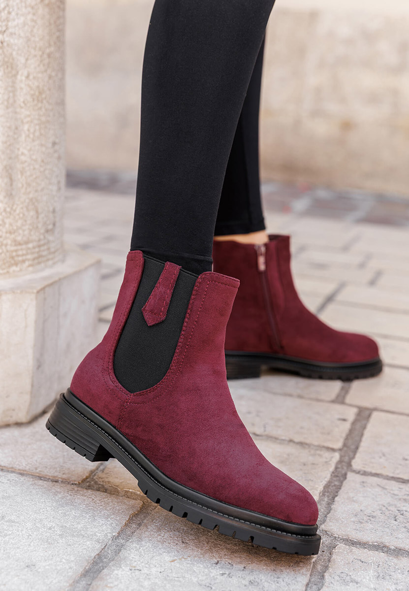 Bordowe botki płaskie Nevea