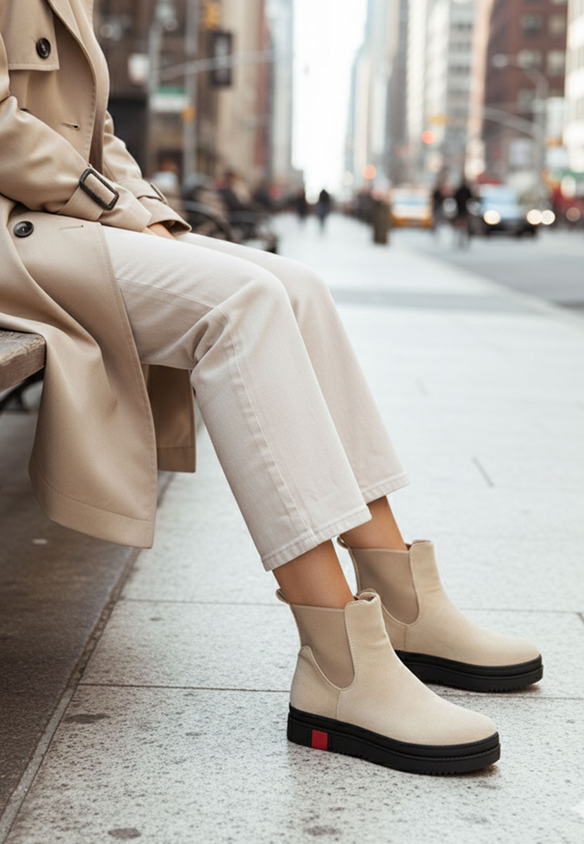 Beżowe botki płaskie Samera